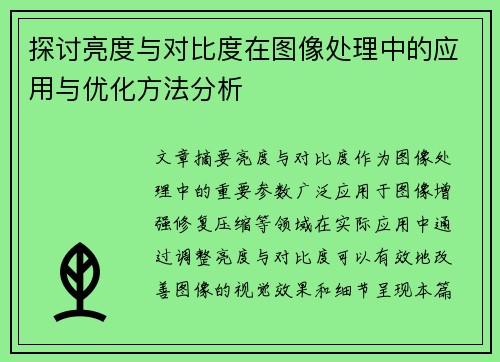 探讨亮度与对比度在图像处理中的应用与优化方法分析